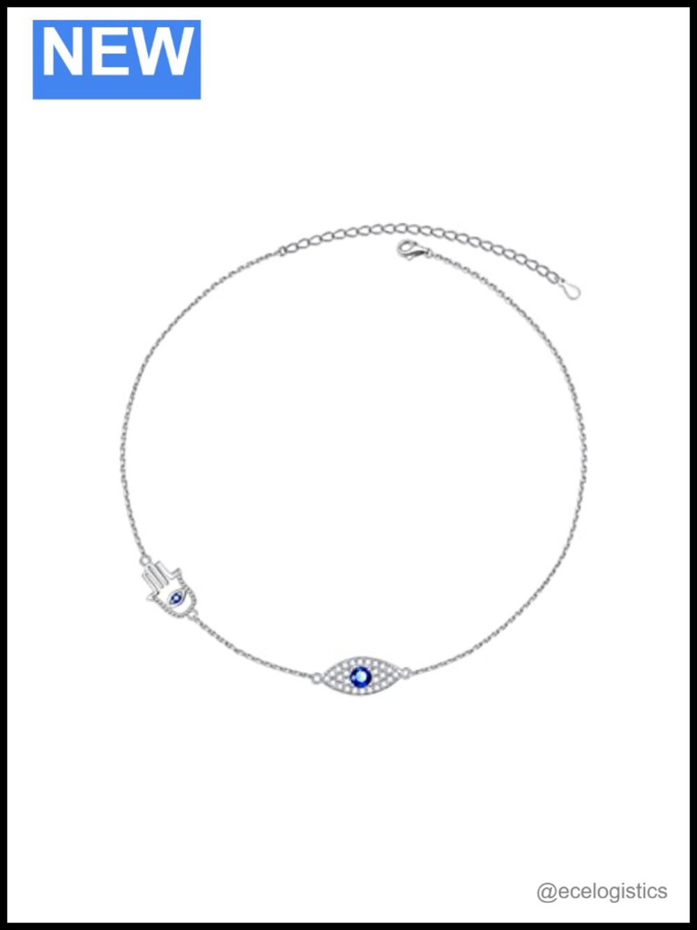 S925 Sterling Silver Evil Eye Hamsa Choker Dainty Adjustable Necklace